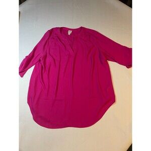 Worthington Blouse Top Womens Size 1X Hot Pink Long Sleeve V-Neck Casual‎